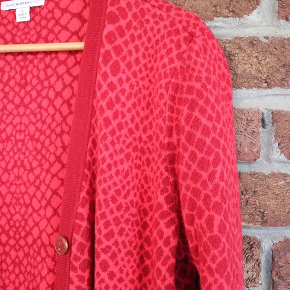 Isaac Mizrahi Live! Womens Long Button Down V Neck Red Reptile Cardigan Size L - Picture 7 of 14